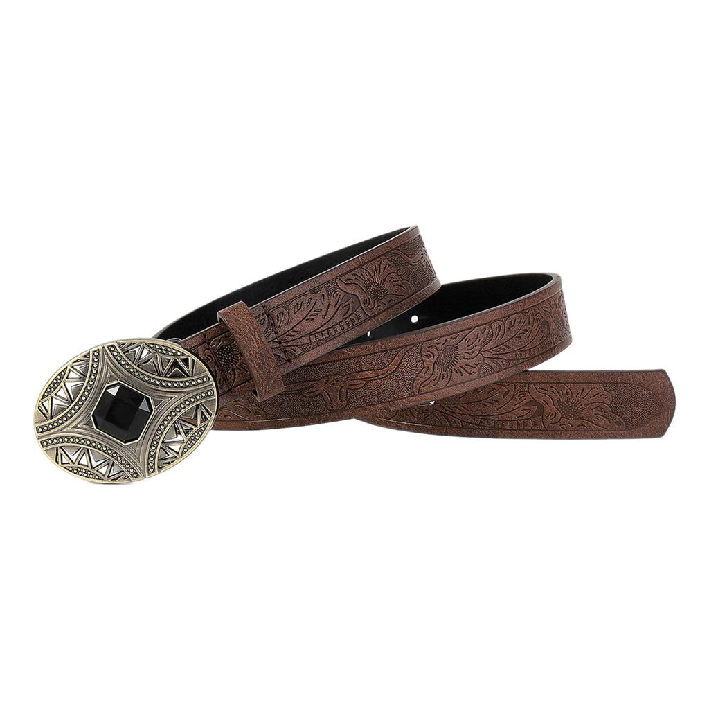 Western PU Leather Belt Embossed Pattern Waistband Jeans Waiststrap Waist Decors Women Turquoise Buckle Waist Belt