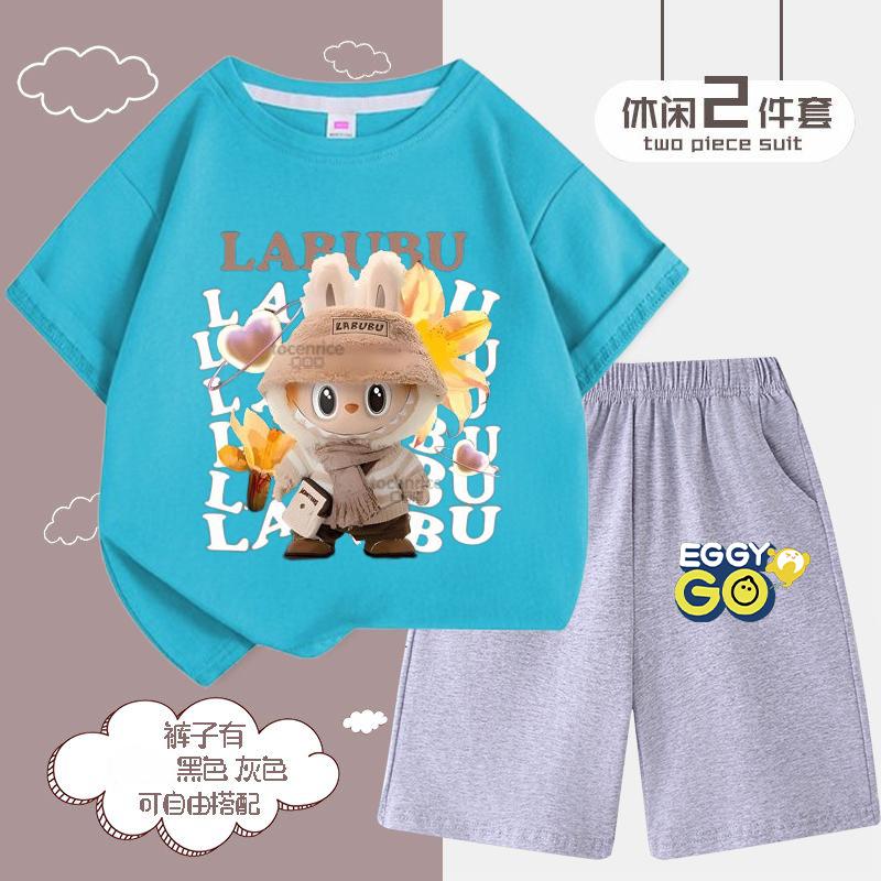 Children's LBB Fashion Casual Short-sleeved Shirt and Shorts Two-piece Set, Summer Loose Sportswear for Boys and Girls
