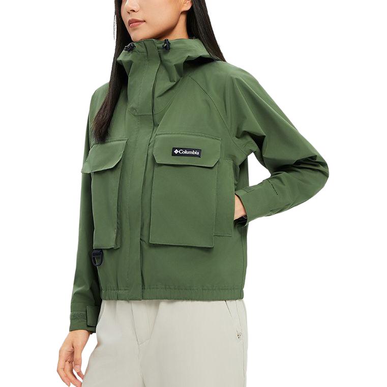 Columbia Casual Sports Printed Pattern Zipper Hooded Waterproof Windbreaker Women Outerwear Green WR4658-352