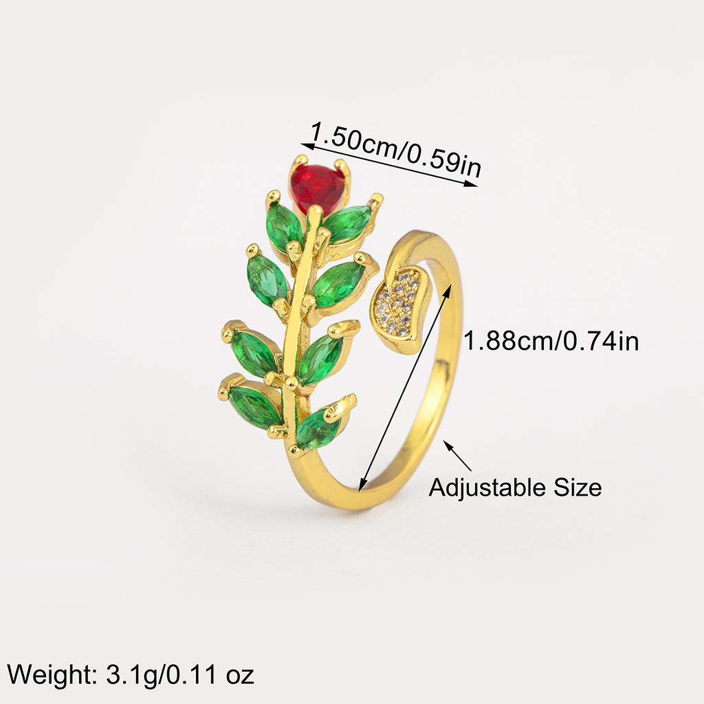 Nidin New Trendy Leaf/Water-drop/Flower Shape Inlaid Green Zircon Open Rings Adjustable For Women Temperament Finger Jewelry