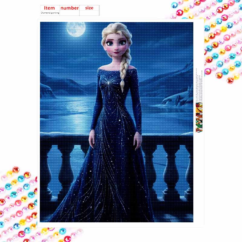 Disney Diamond Art Painting Kit – Elsa Blue Gown Sparkling Craft, Home Wall Decor, Handmade Gift
