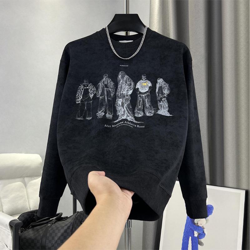 Men s Tie-Dye Velvet Hoodie: Trendy, Versatile, Round Neck, Long Sleeve, Casual Autumn/Winter Wear 2XL