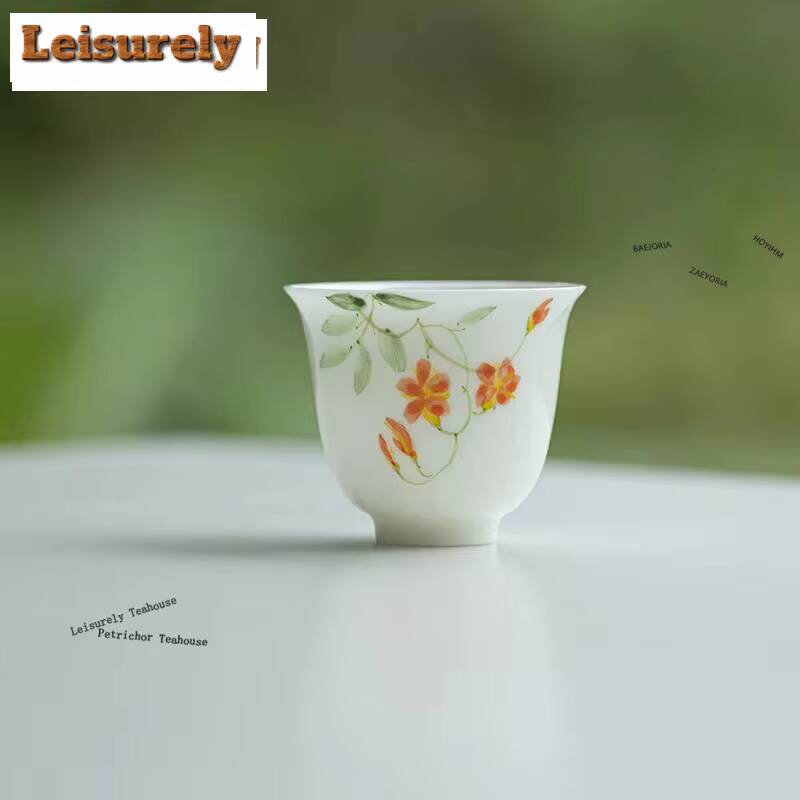 1pc/lot White Porcelain Hand-painted Flowers Teacup Vintage Tea Bowl Water Jug Meditation Cup Jianzhan Tableware Supplies 11ml