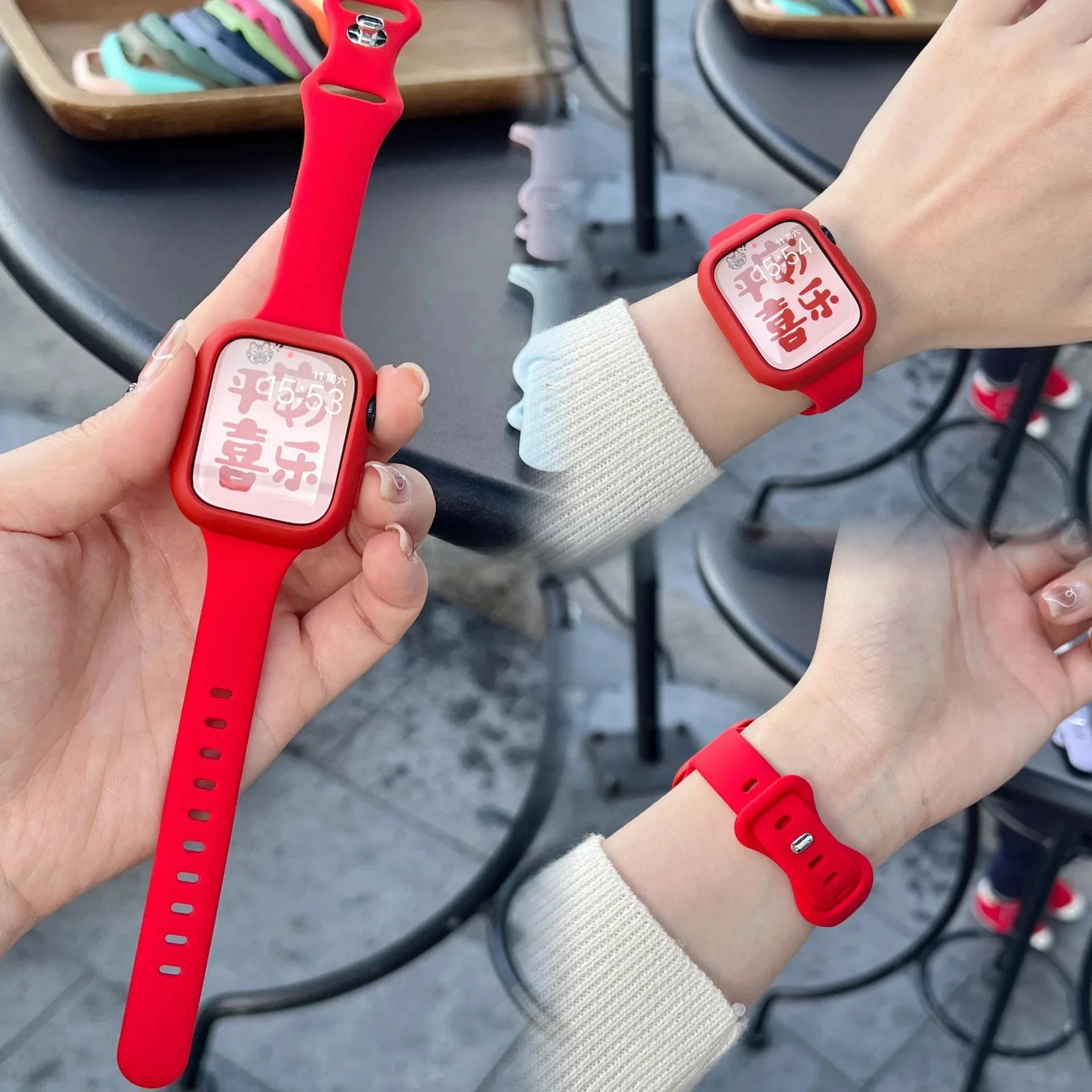 

Силиконовый ремешок для часов с маленькой талией и мягкий защитный чехол для Apple Watch 38/40/41/42/44/45/46/49 мм, Ultra/SE/10/9/8/7/6/5/4/3/2/1 40mm Series 456se