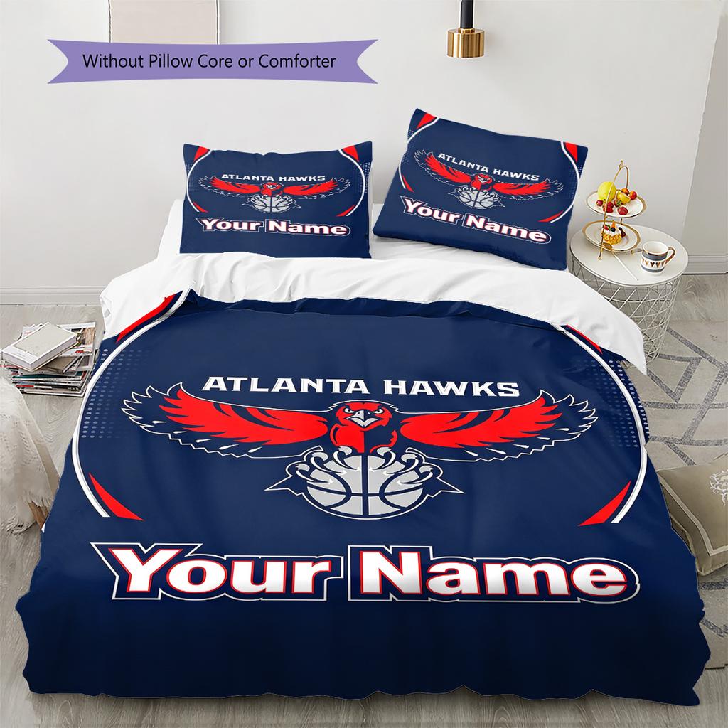 Name Custom Atlanta hawks Pattern Bedding Set Quilt Cover Pillowcase Home Decor Gift (1 * duvet cover + 2 * pillowcase, without core)