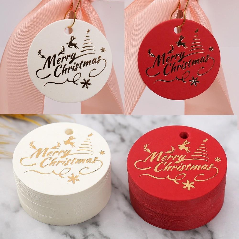 100Pcs Handmade Christmas Tags White Red Paper Hand Gift Hanging Tag  Festive & Party Supplies