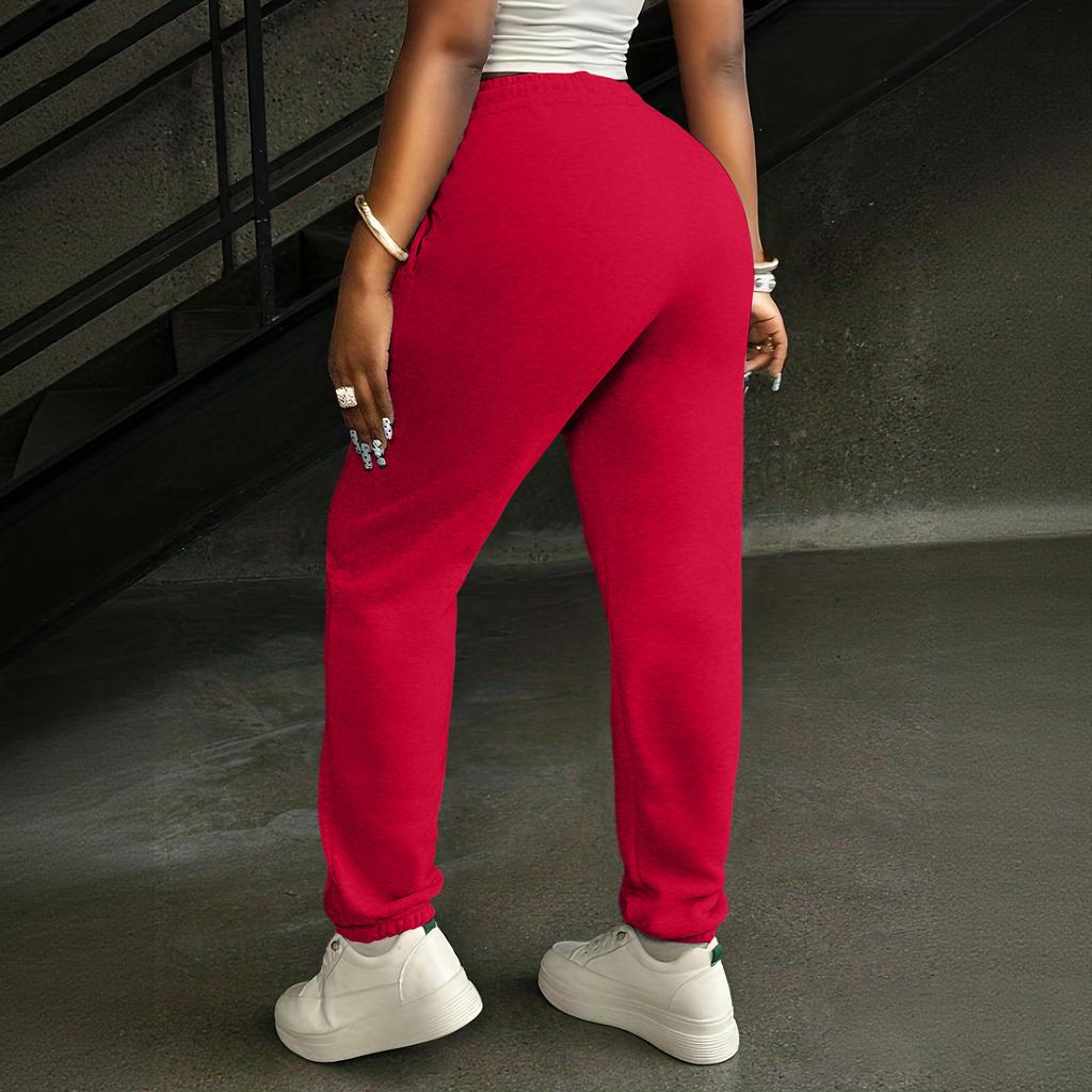 Women's Color Casual Joggers with Elastic Waist and Drawstring, Pockets
