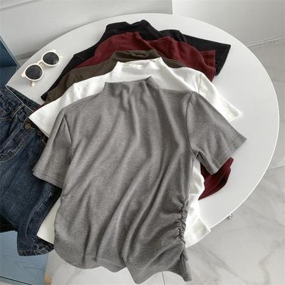Women's Wine Red Slim Fit Semi-High Neck Imitation Cashmere T-Shirt