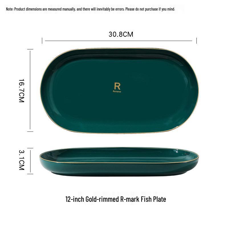 Luxury Peacock Green Tableware Set: Gold-Rimmed Bowl & Plate