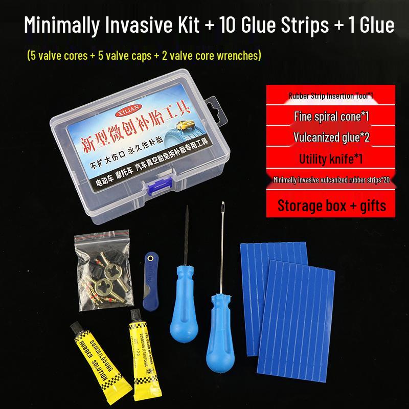 Electric Tire Repair Kit - Tubeless Motorcycle & Car, Vulcanized Rubber Strips