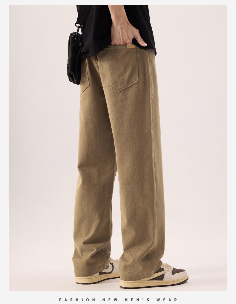 Men's All-Cotton Elastic Waist Wide-Leg Casual Pants - Solid Color, Floor-Length, Autumn Style