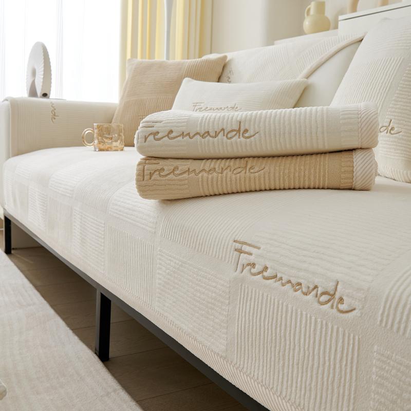 

Роскошный мягкий чехол для дивана для гостиной, нескользящий однотонный толстый коврик для диванной подушки, простой стильный плюшевый диван-полотенце, домашний декор для дивана 110x210cm бежевый