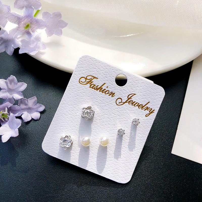 Color Retention Stud Earrings, Fashionable Geometric Zircon Three-Piece Earrings, Simple Trend Jewelry