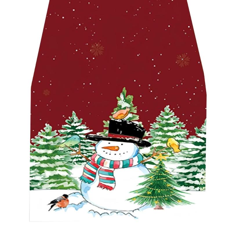 Tablecloth Table Runner Santa Snowman Reindeer Linen Table Cloth for Various Christmas Occasion