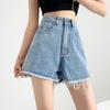 Summer New Retro Denim Shorts for Women High Waisted Loose Petite Raw Edge Hot Pants Wide Legs