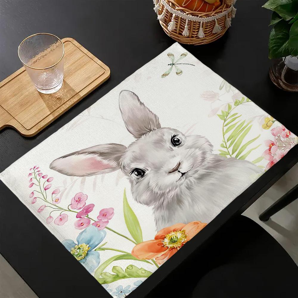

4PC Spring Bunny Placemats Suitable for Home Farmhouse Kitchen Dining Indoor Outdoor Party 30x45cm-4PC