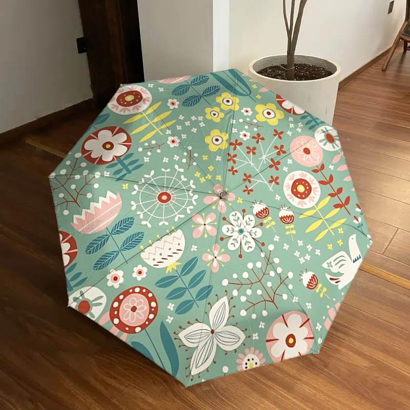 

1pc Floral Pattern Automatic Umbrella Durable Iron Frame & Plastic Handle, Gift for Men & Women, Sturdy Construction yy250905132