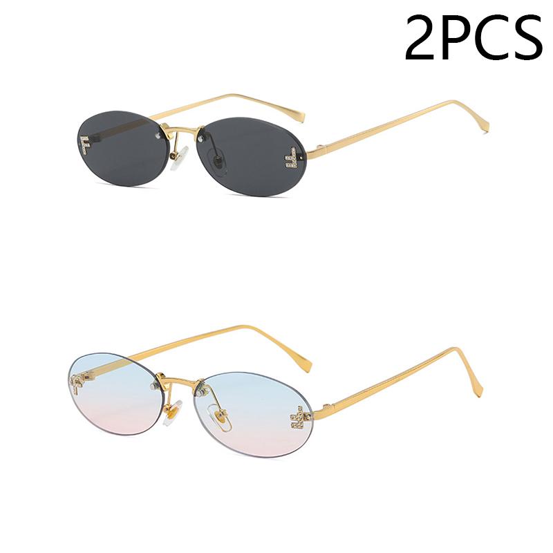 Eleganti occhiali da sole ovali con diamanti, modello da uomo con lettera F, occhiali da sole senza montatura, moda femminile, protezione UV