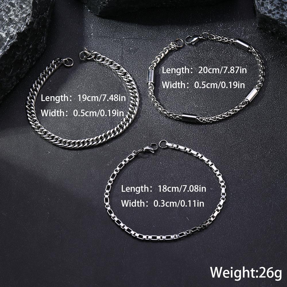 Titanium Steel Hand Jewelry Trendy Punk Layered Bracelet Cuban Chain Dragon Bone Chain Stainless Steel Bracelet Three-Piece Set