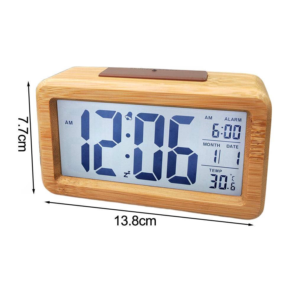 

Digital Wooden Alarm Clock with LED Display Featuring Time and Temperature Customizable Alarm and Snooze for Bedroom or Desk