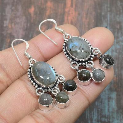 Bezaubernder handgefertigter Labradorit-Edelstein-Schmuckohrring aus 925er-Sterlingsilber