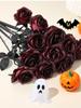 10PCS 50CM Dark Red Black Rose Artificial Flowers Halloween Party Dark Photo Decoration Prop Goth Rose Wedding Home Decor
