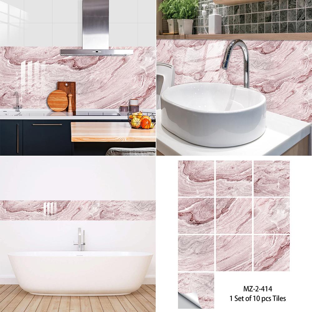 Piastrelle Adesive Cucina Rosa Chiaro 10x10 Cm | 10 Pezzi In PVC Impermeabile Per Pareti E Pavimenti