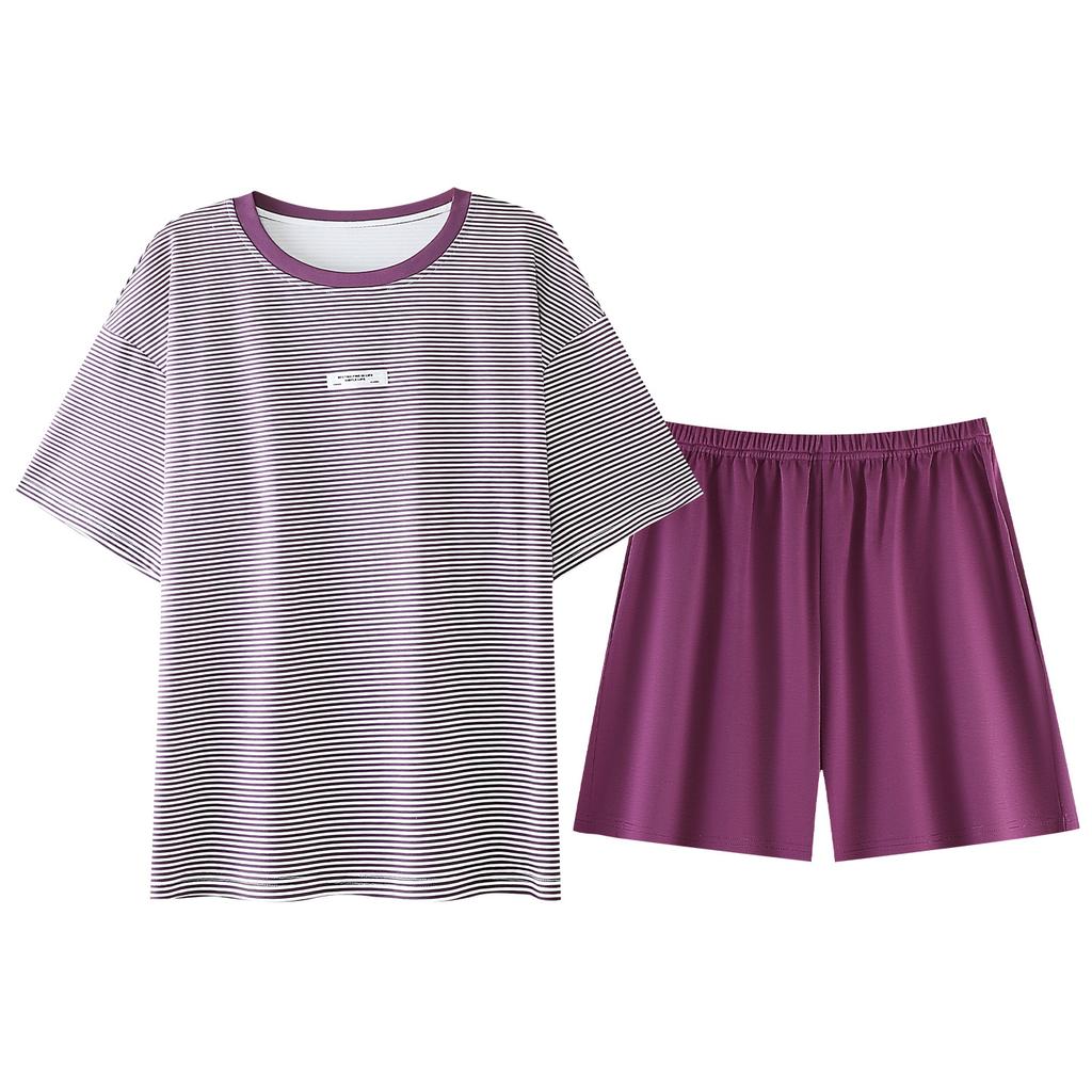 Pajamas Women's Summer Cotton Short Sleeve Shorts Fashion Stripes Slack Women's Casual Thin Loungewear
