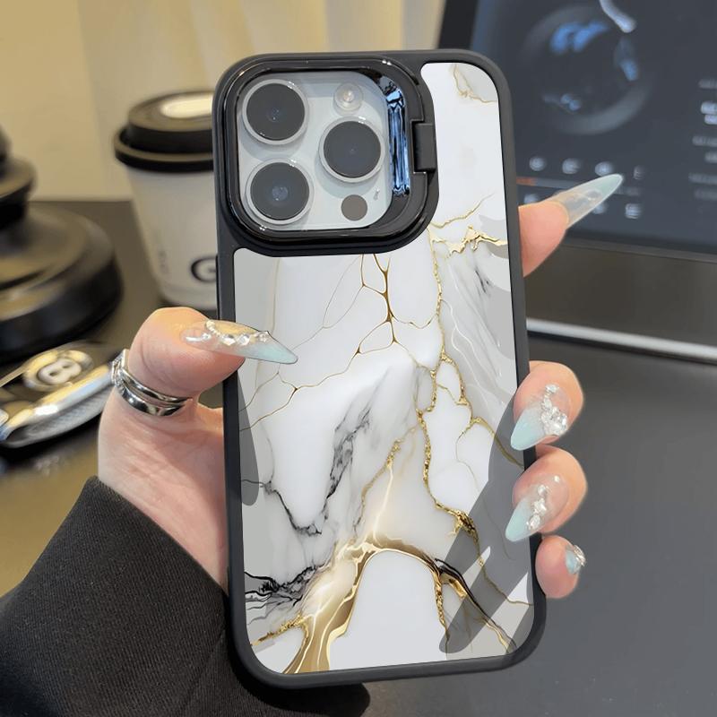 

Golden Marble Texture Print Slim Matte Case For iPhone 16 Pro Max 15 Plus 14 Pro 13 12 11 Lens Bracket Protection Soft TPU Shockproof Phone Cover iPhone 16 чёрный