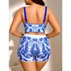 2026 European and American Large Size Printed Boxers Tankini Conservative High Waist Belly Fat Swimsuit