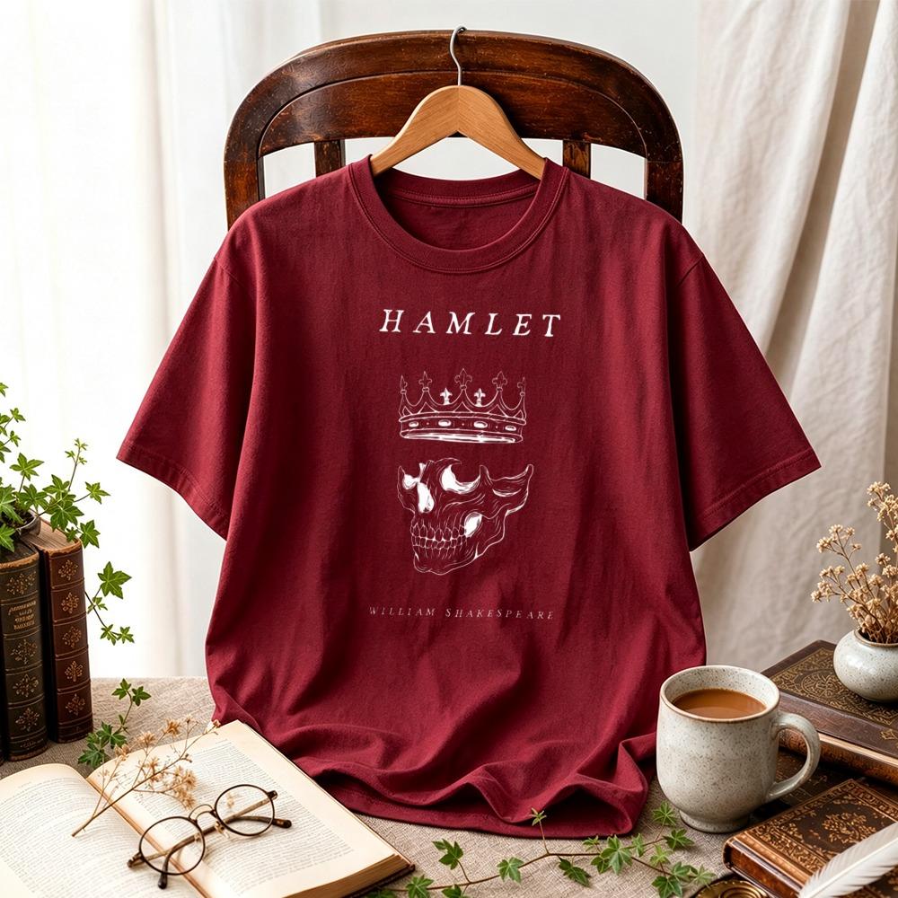 Women Hamlet Shakespeare Skull Crown Graphic T Shirt Academia Literary Book Lover Tee Vintage Reader Casual Literature Fan Tops