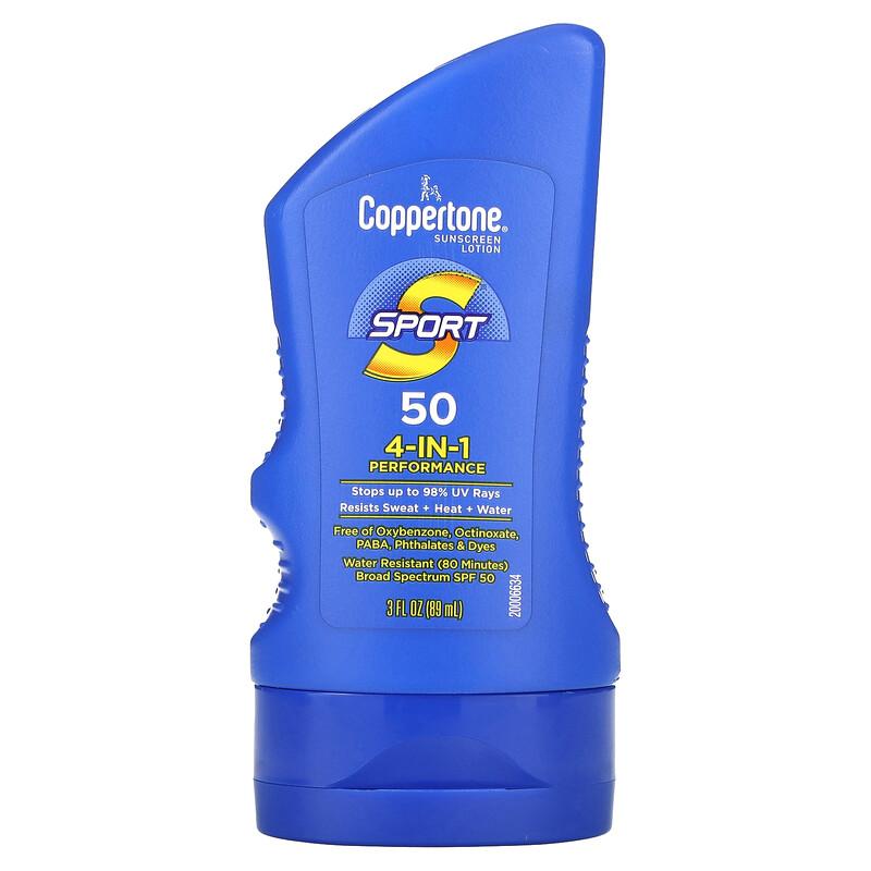 Coppertone Sport, Sunscreen Lotion, 4-In-1 Performance, SPF 50, 3 fl oz (89 ml) listed by Joom