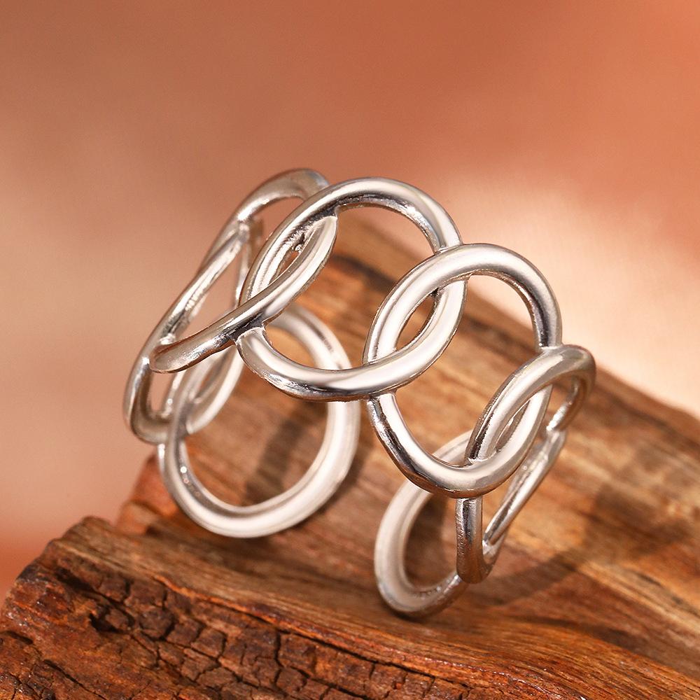 Stainless Steel Rings Minimalism Oval Exaggerated Hollowing Out Adjustable Open Ring For Women Daily Accessories Party Jewelry