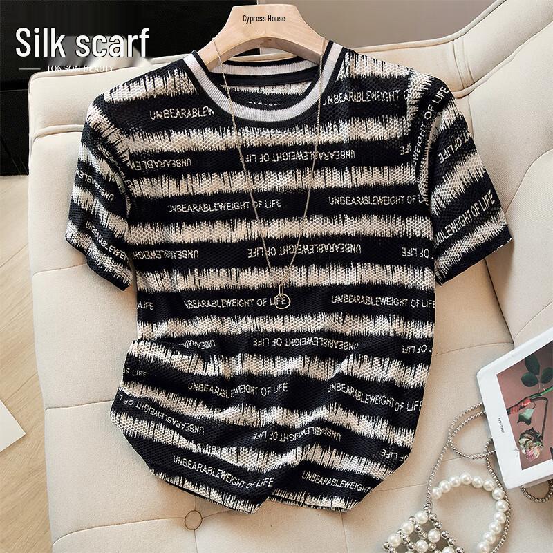 Sibaishai Women s Slim-Fit Striped Short Sleeve T-Shirt L