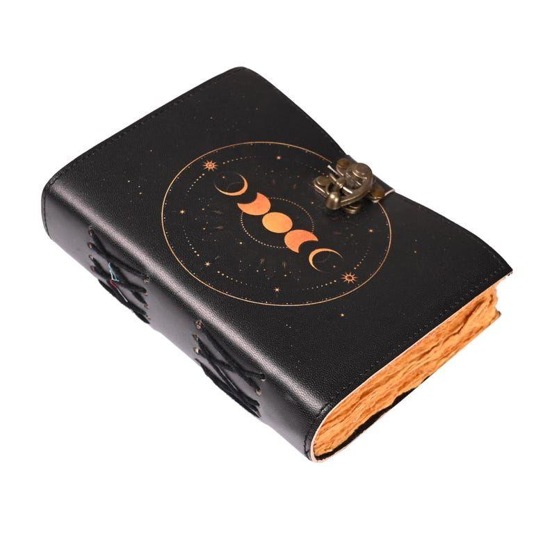 Leather Journal-Handmade Deckle Edge Paper, Leather Sun & Moon Journal, Handmade Journals, Handcrafted Book, Everyday Diary