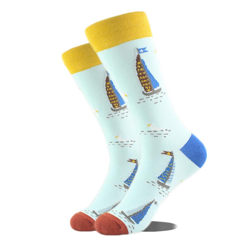 Cool Hip Hop Crew Socks Men Funny Animal Squirrel Shark Dinosaur Boxing Dog Fortune Cat Sokken Harajuku Divertidos Chaussette
