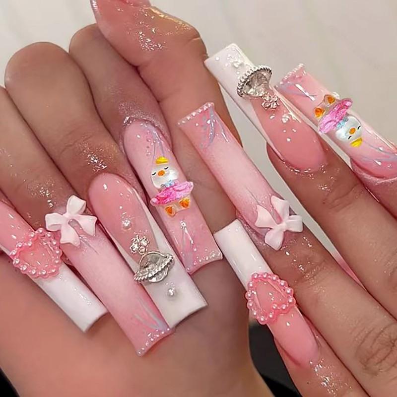 Sweet Candy Style Removable Press-On Nails Gel Adhesive Or Jelly Glue Aesthetic Nail Tips Women
