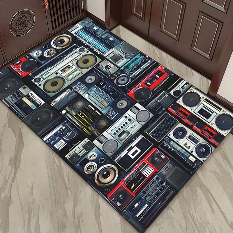 Retro Boombox TeppichVintage Musik-Themen Teppich für Wohnzimmer Lustige und Nostalgische Heimdekoration Rutschfester Teppich maschinenwaschbar