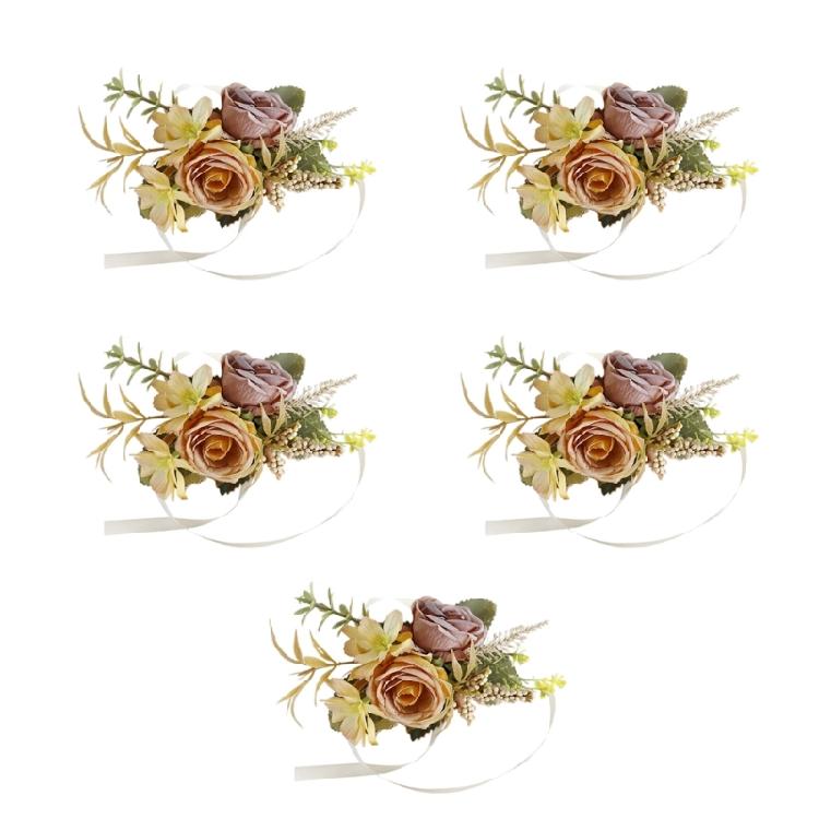 5Pcs Artificial Rose Boutonniere for Wedding Ceremony Anniversary, Dinner Party, Rose Corsages Wristband for Bride Groo