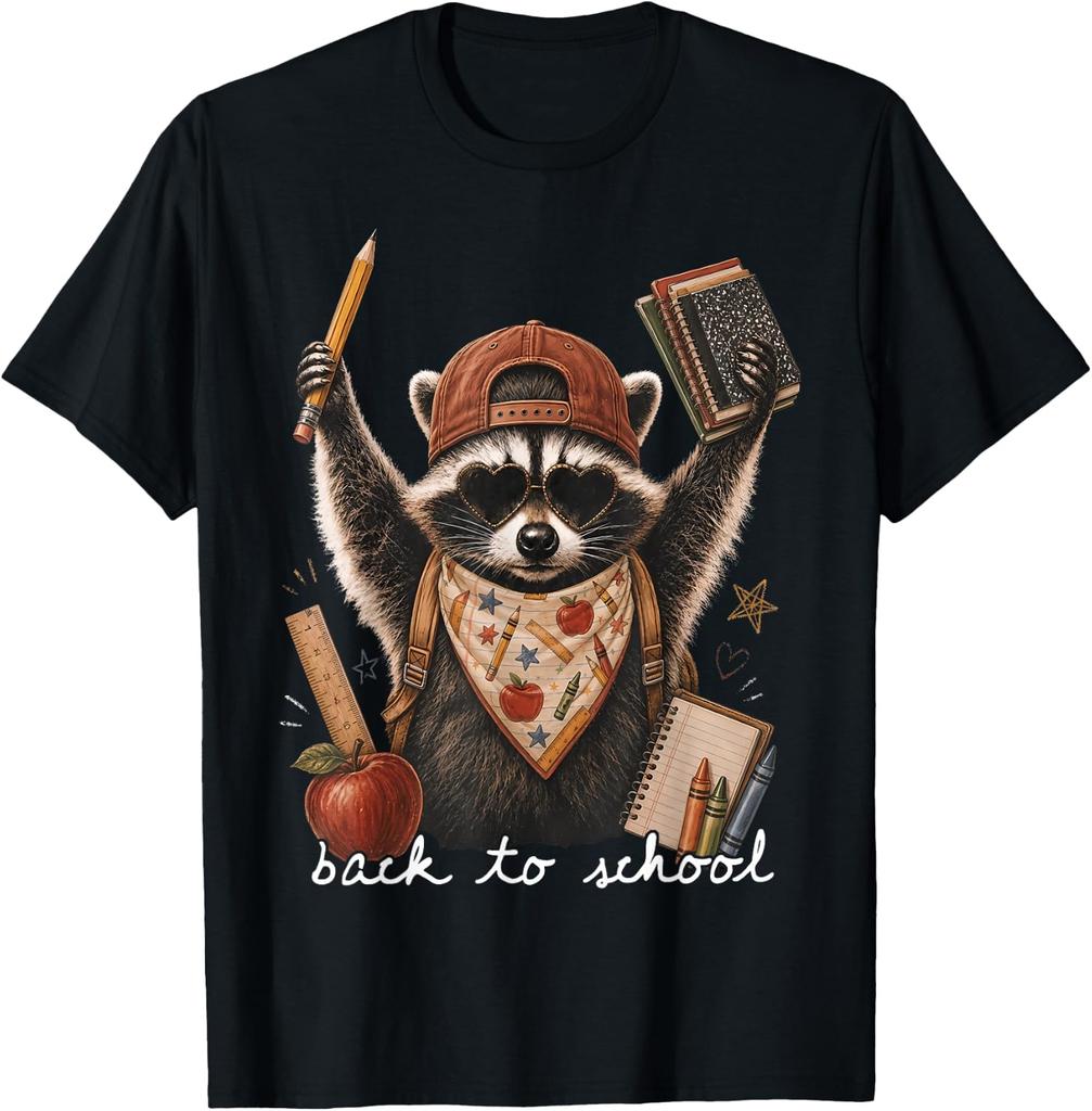 Funny Racoon Back to School Cute First Day Boy Girl Kids T-Shirt