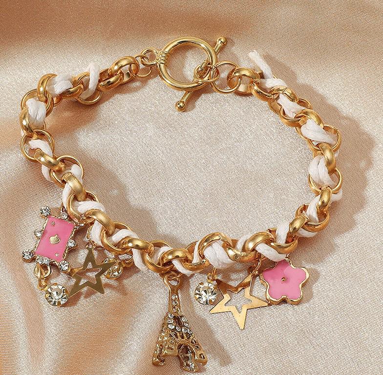 Versatile Rhinestone Eiffel Tower Bracelet in European & American Fashion