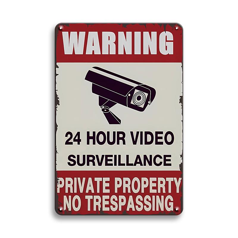Vintage Tin Sign Retro Warning Metal Sign Video Surveillance Signs No Trespassing Sign Poster For Garage Home Man Cave Wall Deco
