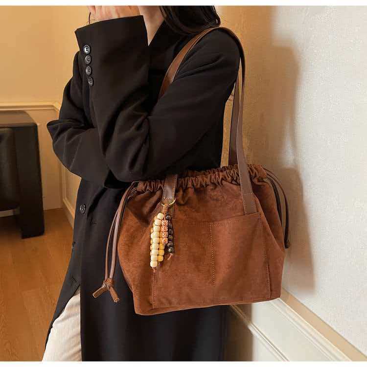 Casual Retro Suede Bag Women s Large Capacity Commuting Shoulder Relaxed Soft Tote 40x11x26 single package