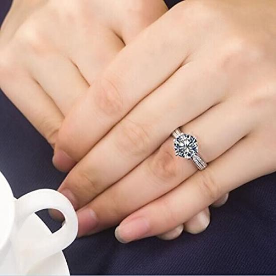 Engagement Ring Star Queen Luxury Genuine Silver NSCD Diamond Wedding Ring Women Anniversary Jewelry [THREE MAN]