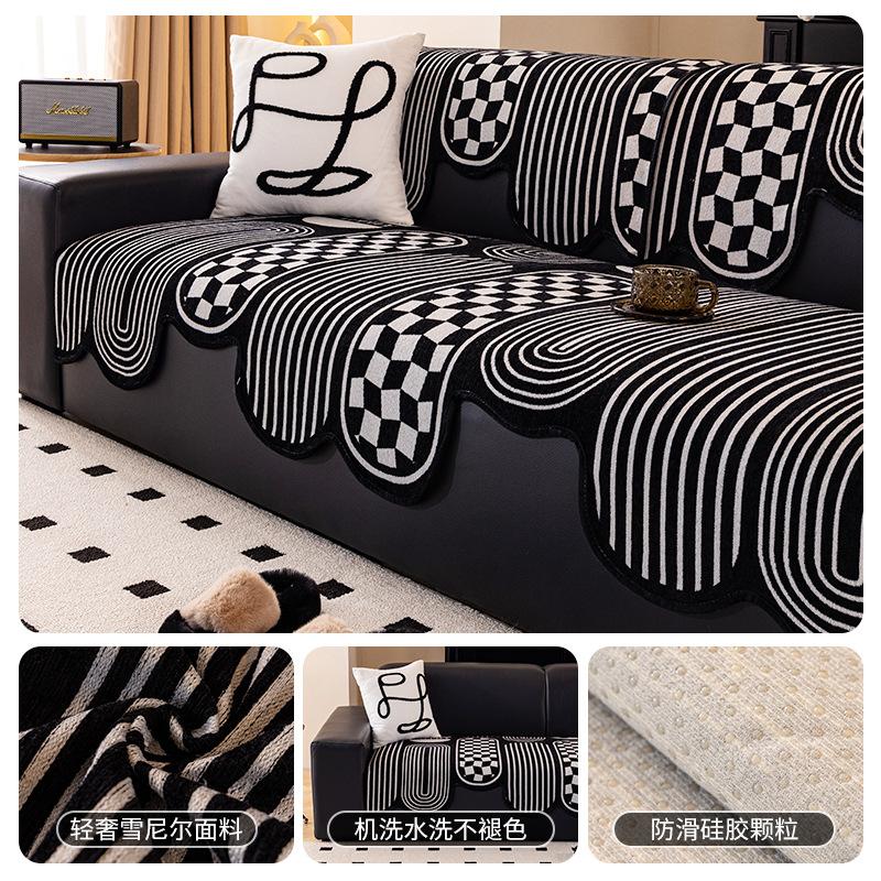 

2025 New Model Chenille Alien Sofa Cushion Four Seasons Universal Simple Anti slip Cartoon Irregular Sofa Cushion Cover Cloth 90x70cm 1pcs чорний