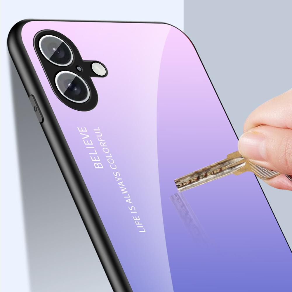 For iPhone 16 Case Anti-Scratch Tempered Glass+PC+TPU Phone Cover
