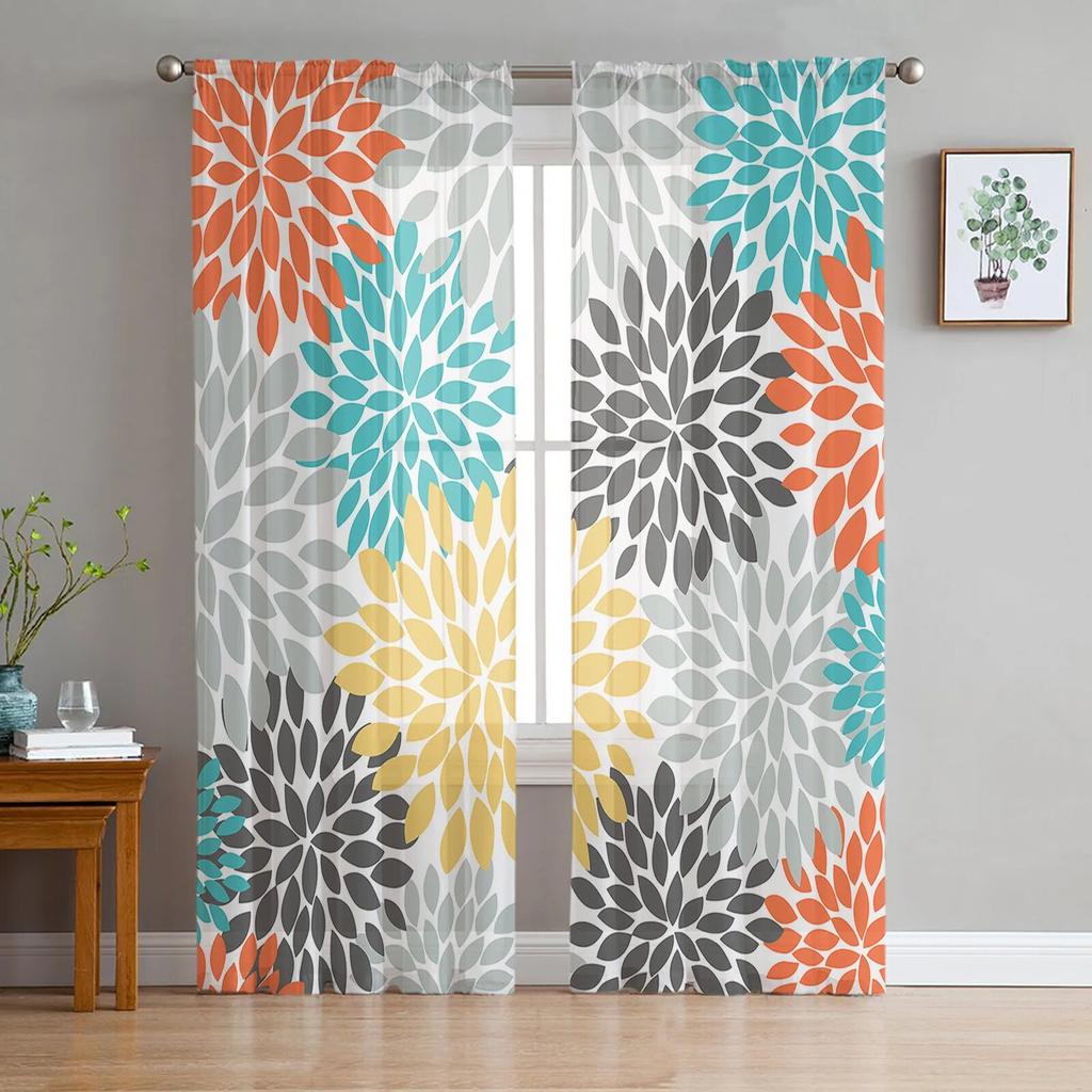 Perdele din tul cu flori galbene de culoare vintage Dahlia pentru sufragerie perdele transparente pentru dormitor perdea fereastră de bucătărie