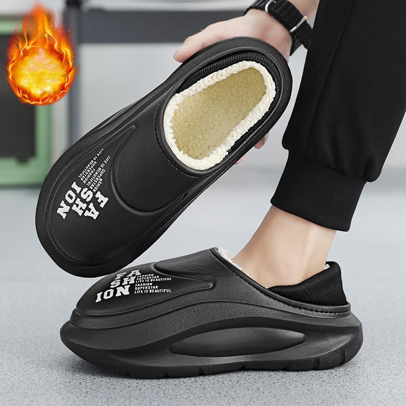 Fashion Winter Men Women Warm Slippers Outdoor Cotton Slippers Indoor Home Non-Slip Shoes Men's Bedroom Warm Plush Slippers 36-45