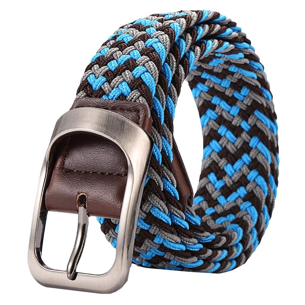 BUZZxSELECTION Elastic One Size Fits LBT047 Men's Belt, Braided, Stylish, Casual, All, (09MIX Blue)