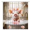Pink Pig Shower Curtain, Lovely Animal Piggy Bath Curtain Western Animals Bathroom Decor Romantic Rose Flowers Bathroom Curtain